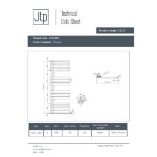 JTP Cleo Designer Heated Towel Rail - Chrome - Various Size - Image 3
