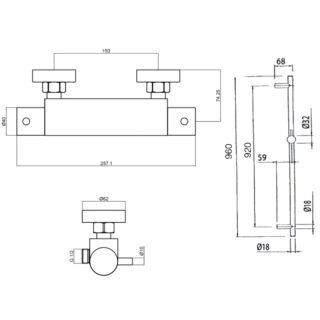 JTP Techno 2 Handle Thermostatic Bar Mixer Shower & Shower Kit Chrome - Image 2