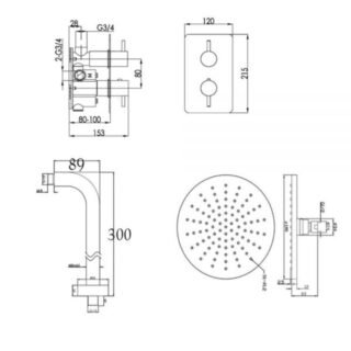 JTP Florence 1 Outlet Thermostatic Round Concealed Mixer Shower Chrome - Image 2