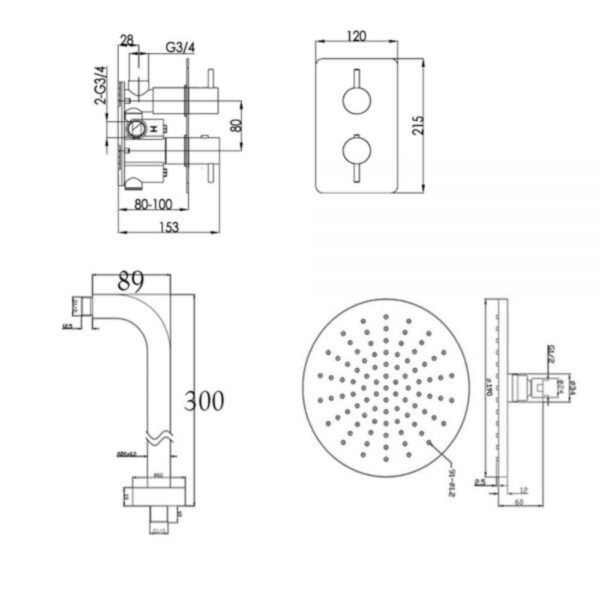 JTP Florence 1 Outlet Thermostatic Round Concealed Mixer Shower Chrome - Image 2