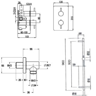JTP Florence 1 Outlet Thermostatic Concealed Mixer Shower & Shower Kit Chrome - Image 2