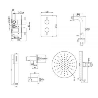 JTP Florence 2 Outlet 2 Handle Round Thermostatic Concealed Mixer Shower & Shower Kit Chrome - Image 2