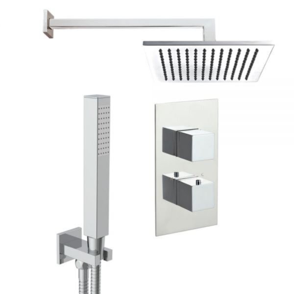 JTP Athena 2 Outlet Thermostatic Square Concealed Mixer Shower & Fixed Head Chrome