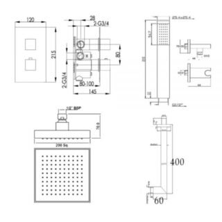 JTP Athena 2 Outlet Thermostatic Square Concealed Mixer Shower & Fixed Head Chrome - Image 2