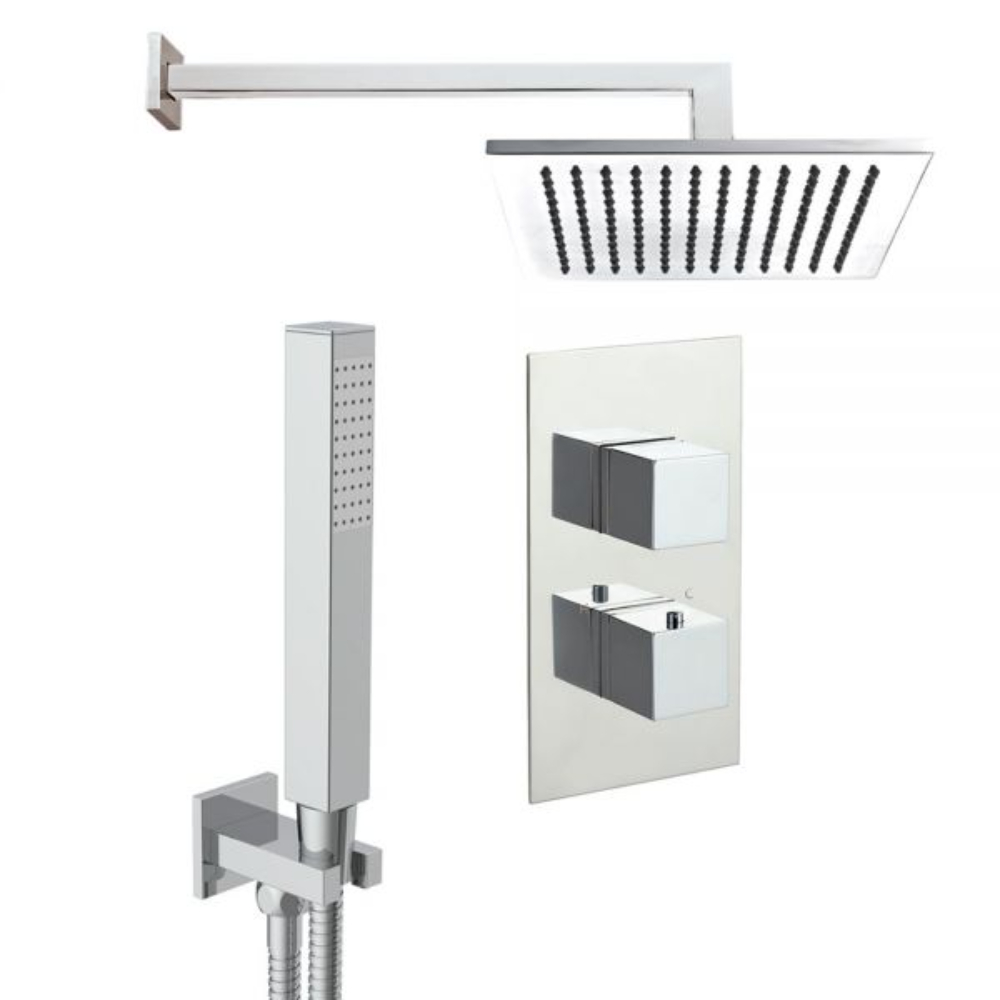 JTP Athena 2 Outlet Thermostatic Square Concealed Mixer Shower & Fixed Head Chrome