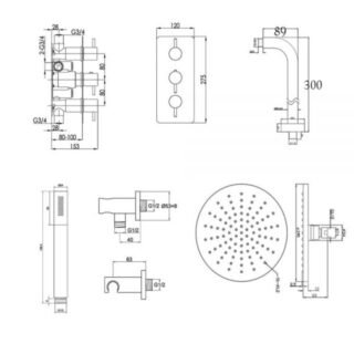 JTP Florence 2 Outlet Thermostatic Round Concealed Mixer Shower & Shower Handset Chrome - Image 2