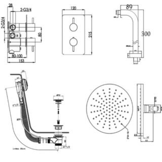 JTP Florence Round Thermostatic Concealed Mixer Shower & Overhead Shower And Bath Filler Chrome - Image 2