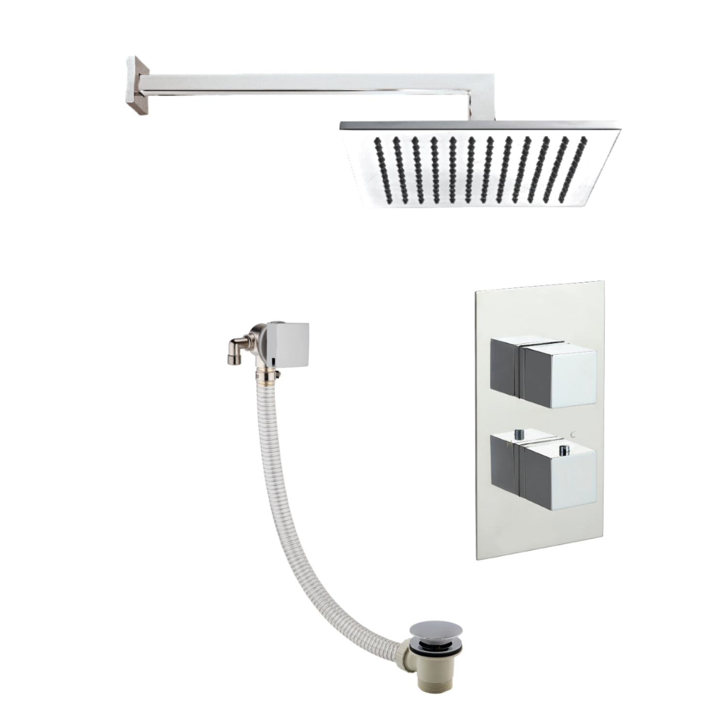 JTP Athena 2 Outlet Thermostatic Concealed Shower Valve And Shower Arm,Overhead Shower & Bath Filler Chrome