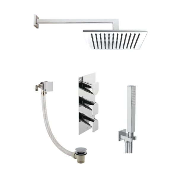 JTP Form 3 Outlet Shower Valve,Shower Arm,Overhead Shower,Water Outlet And Holder,Exofil Click Clack Chrome