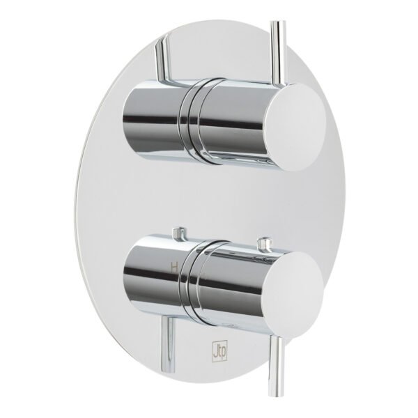 JTP Florence 2 Outlet Thermostatic Concealed Shower Valve & Oval Backplate And Designer Handle Chrome