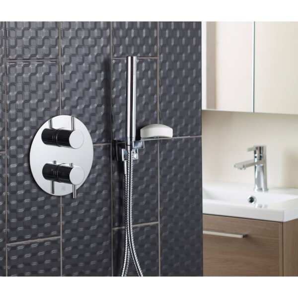 JTP Florence 2 Outlet Thermostatic Concealed Shower Valve & Oval Backplate And Designer Handle Chrome - Image 3