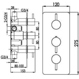 JTP Florence 2 Outlet 3 Handle Thermostatic Concealed Shower Valve And Designer Handle Chrome - Image 2