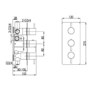 JTP Florence 3 Outlet 3 Handle Thermostatic Concealed Shower Valve And Designer Handle Chrome - Image 2