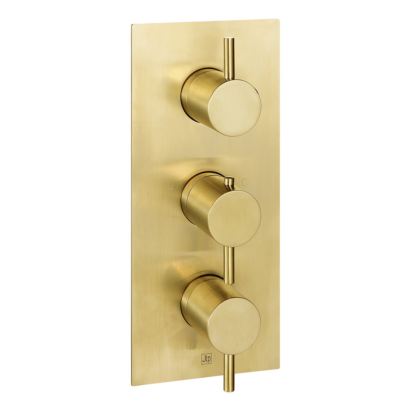 JTP Vos 2 Outlet 3 Handle Thermostatic Concealed Shower Valve With Designer Handle – Various Colour - Brushed Brass