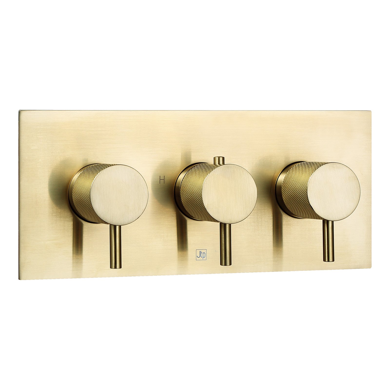 JTP Vos 2 Outlet 3 Handle Horizontal Thermostatic Concealed Shower Valve With Designer Handle – Various Colour - Brushed Brass