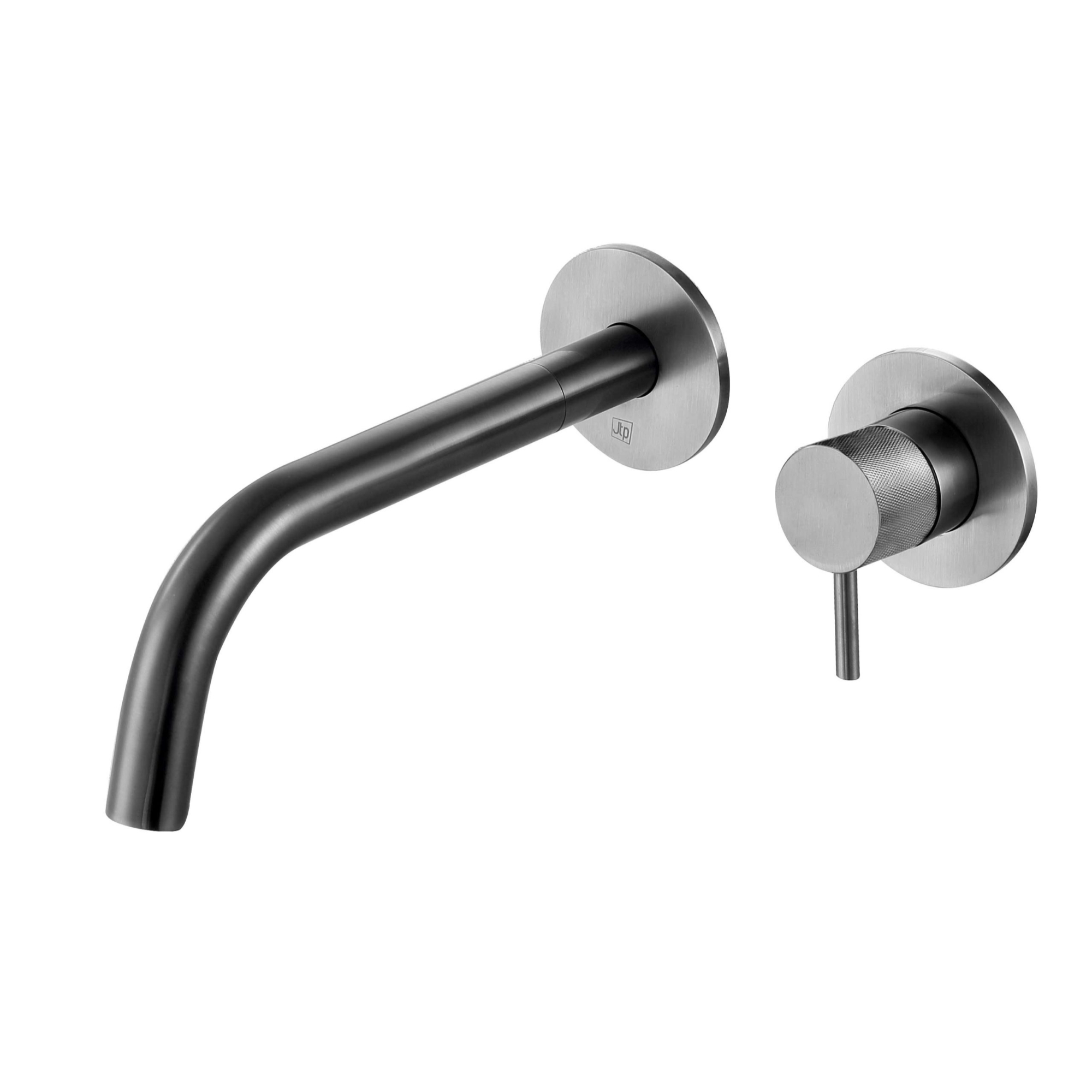 JTP Vos 2 Hole Wall Mounted Basin Mixer Tap – 250mm Spout Reach With Designer Handle – Various Colour - Brushed Black