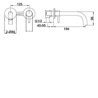 JTP Vos 2 Hole Wall Mounted Basin Mixer Tap - 150mm Spout Reach With Designer Handle - Various Colour - Image 2