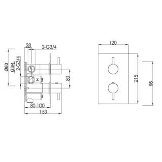 JTP Vos 2 Outlet Thermostatic Concealed Shower Valve With Designer Handle - Various Colour - Image 2
