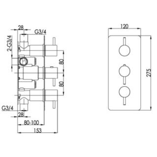JTP Vos 2 Outlet 3 Handle Thermostatic Concealed Shower Valve With Designer Handle - Various Colour - Image 2