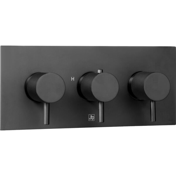 JTP Vos 2 Outlet 3 Handle Horizontal Thermostatic Concealed Shower Valve With Designer Handle - Various Colour