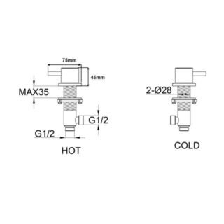 JTP Vos Deck Mounted Panel Valves Pair With Designer Handle - Various Colour - Image 2