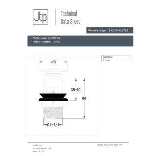 JTP Easy Clean Click Clack Slotted Basin Waste Chrome - Image 2