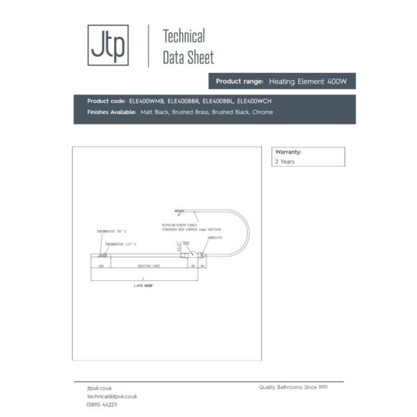 JTP Heating Element With T Piece - Chrome - Various Watts - Image 3