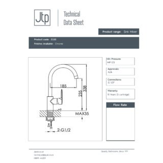 JTP Essence Kitchen Sink Mixer Tap Chrome - Image 2