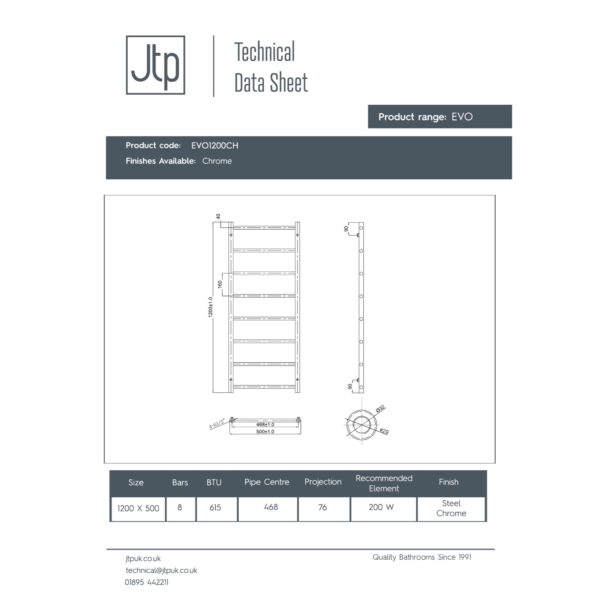 JTP Evo Heated Towel Rail - Chrome - Various Size - Image 3