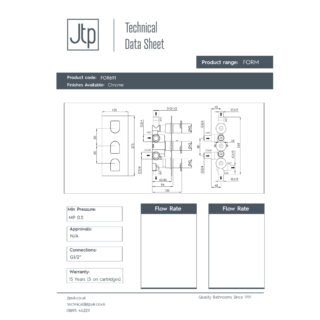 JTP Form 3 Outlet 3 Handle Thermostatic Concealed Shower Valve Chrome - Image 2