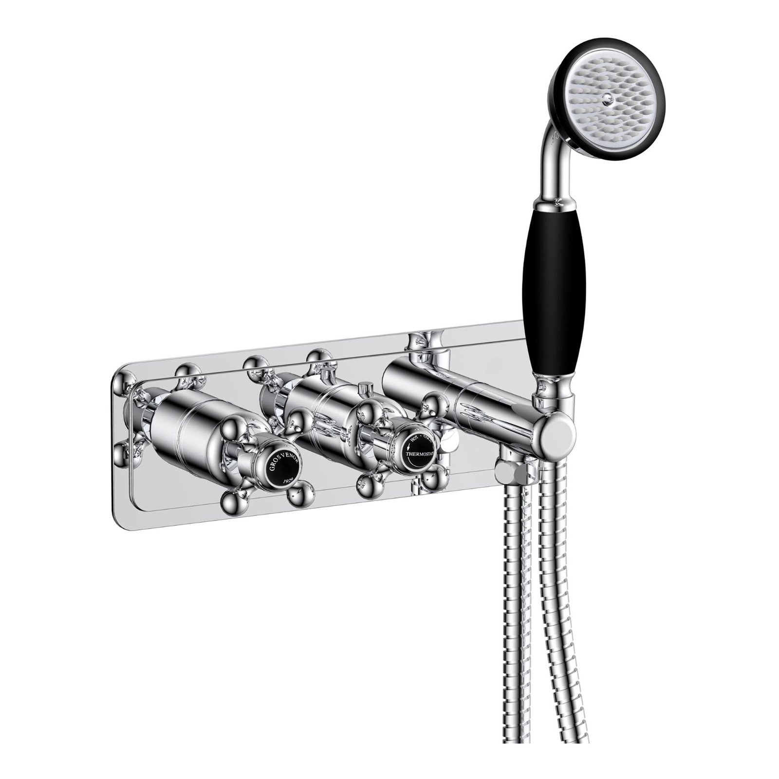JTP Grosvenor 2 Outlet 2 Crosshead Handle Thermostatic Concealed Shower Valve With Handset – Various Colour - Matt Black