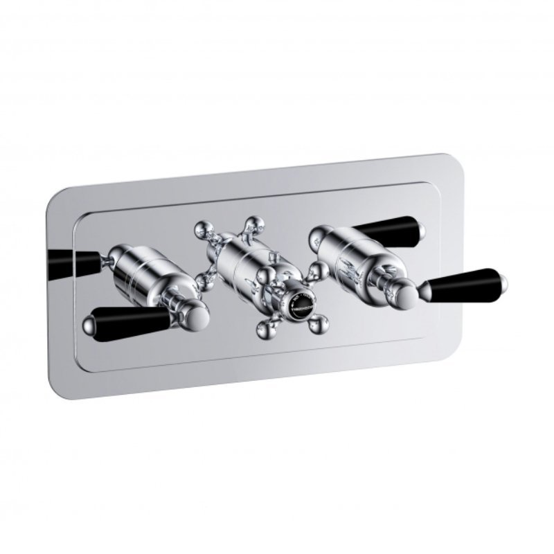 JTP Grosvenor 3 Outlets 3 Handle Horizontal Lever Thermostatic Concealed Shower Valve – Various Finish - Chrome/Black