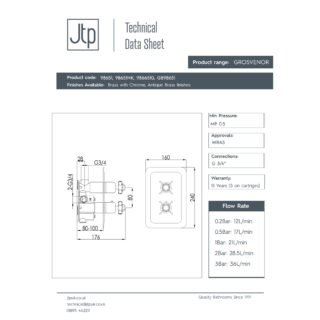 JTP Grosvenor 1 Outlet Pinch Thermostatic Concealed Shower Valve - Various Colour - Image 2