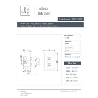 JTP Grosvenor 2 Outlet Pinch Thermostatic Concealed Shower Valve - Various Colour - Image 2