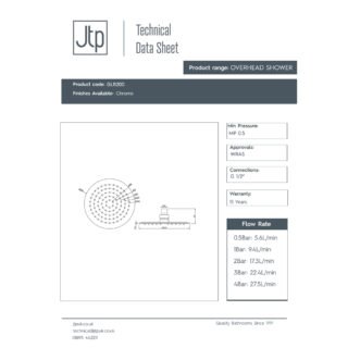 JTP Glide Ultra-Thin Round Ceiling Mounted Fixed Shower Head - Chrome - Various Diameter - Image 2