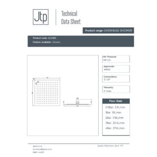 JTP Glide Ultra-Thin Square Ceiling Mounted Fixed Shower Head - Chrome - Various Diameter - Image 4