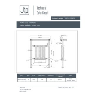 JTP Grosvenor Radiator Heated Towel Rail - Antique Brass - Various Size - Image 2