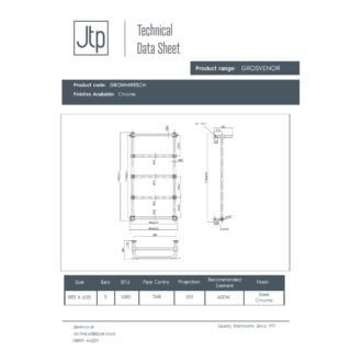 JTP Grosvenor Wall Mounted Heated Towel Rail - Chrome - Various Size - Image 3