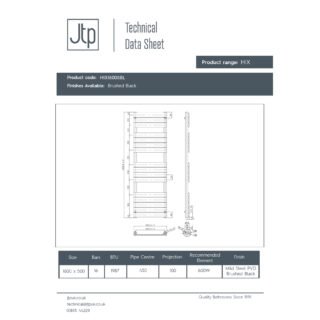 JTP Hix Straight Heated Towel Rail - Bushed Black - Various Size - Image 4