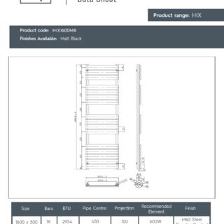 JTP Hix Straight Heated Towel Rail - Matt Black - Various Size - Image 4