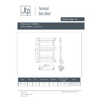 JTP Hix Straight Heated Towel Rail - Bushed Brass - Various Size - Image 2