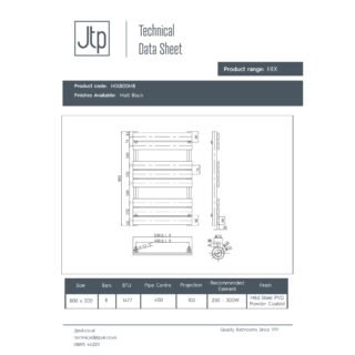 JTP Hix Straight Heated Towel Rail - Matt Black - Various Size - Image 2