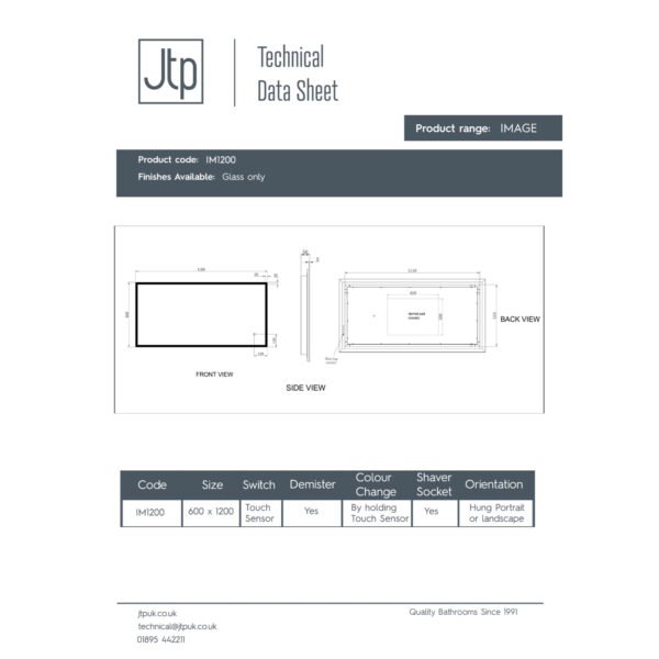 JTP Image Rectangular Illuminated Led Mirror - Various Size - Image 3