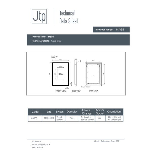 JTP Image Rectangular Illuminated Led Mirror - Various Size - Image 4