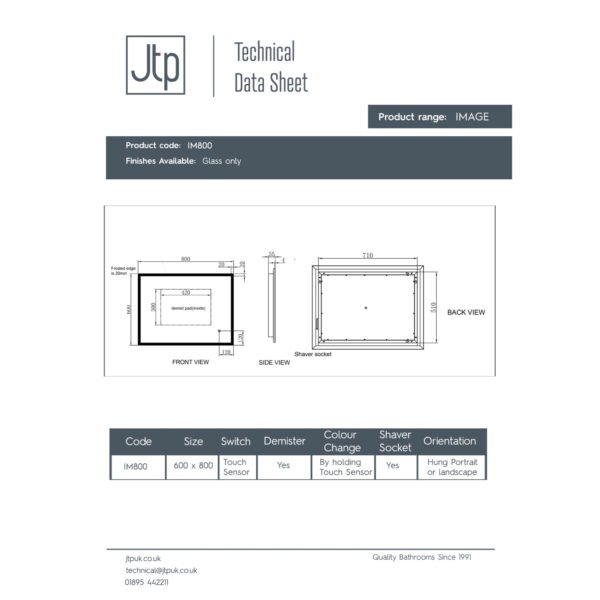 JTP Image Rectangular Illuminated Led Mirror - Various Size - Image 2