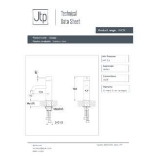 JTP Inox Basin Mixer Tap Without Waste Stainless Steel - Image 2