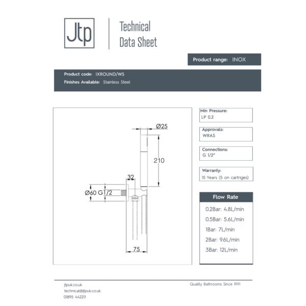 JTP Inox 3 Hole Wall Mounted Basin Mixer Tap Stainless Steel - Image 2