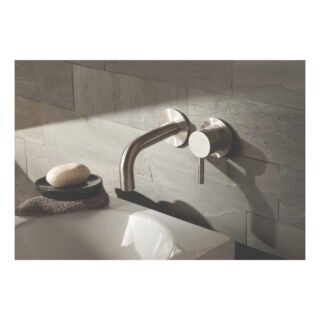 JTP Inox 2 Hole Wall Mounted Basin Mixer Tap 155mm Spout Reach Stainless Steel - Image 3