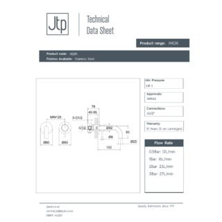 JTP Inox 2 Hole Wall Mounted Basin Mixer Tap 155mm Spout Reach Stainless Steel - Image 2