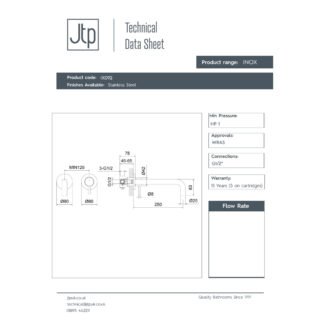 JTP Inox 2 Hole Wall Mounted Basin Mixer Tap Stainless Steel - Image 2